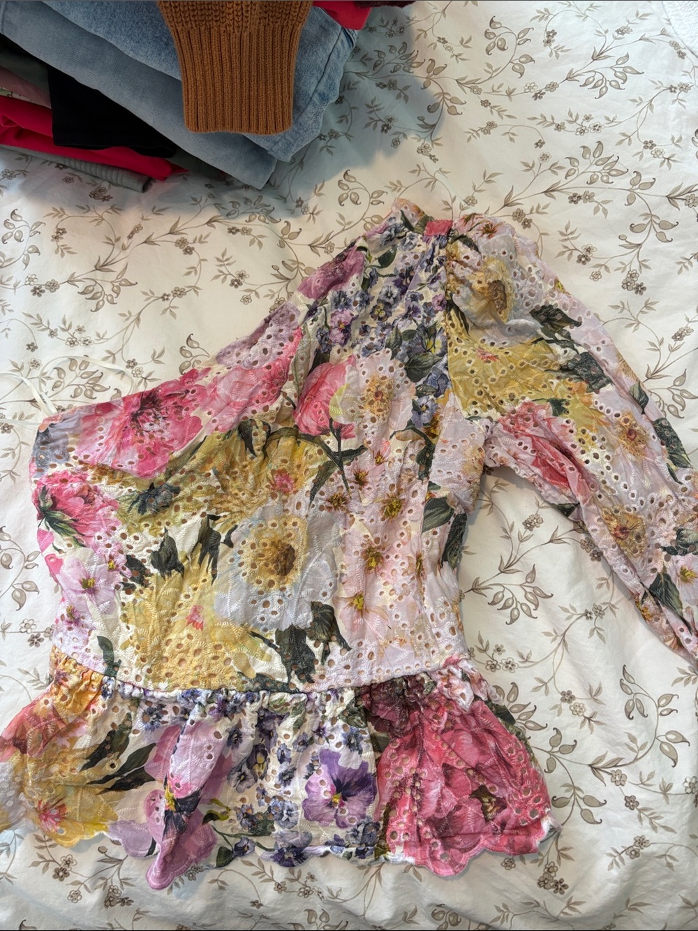 Girls Floral Eyelet Dress - Pink, Yellow & Purple Express